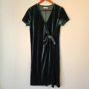 Madewell Green Velvet True Wrap Midi Dress Short Slv VNeck Side Tie Women Sz M